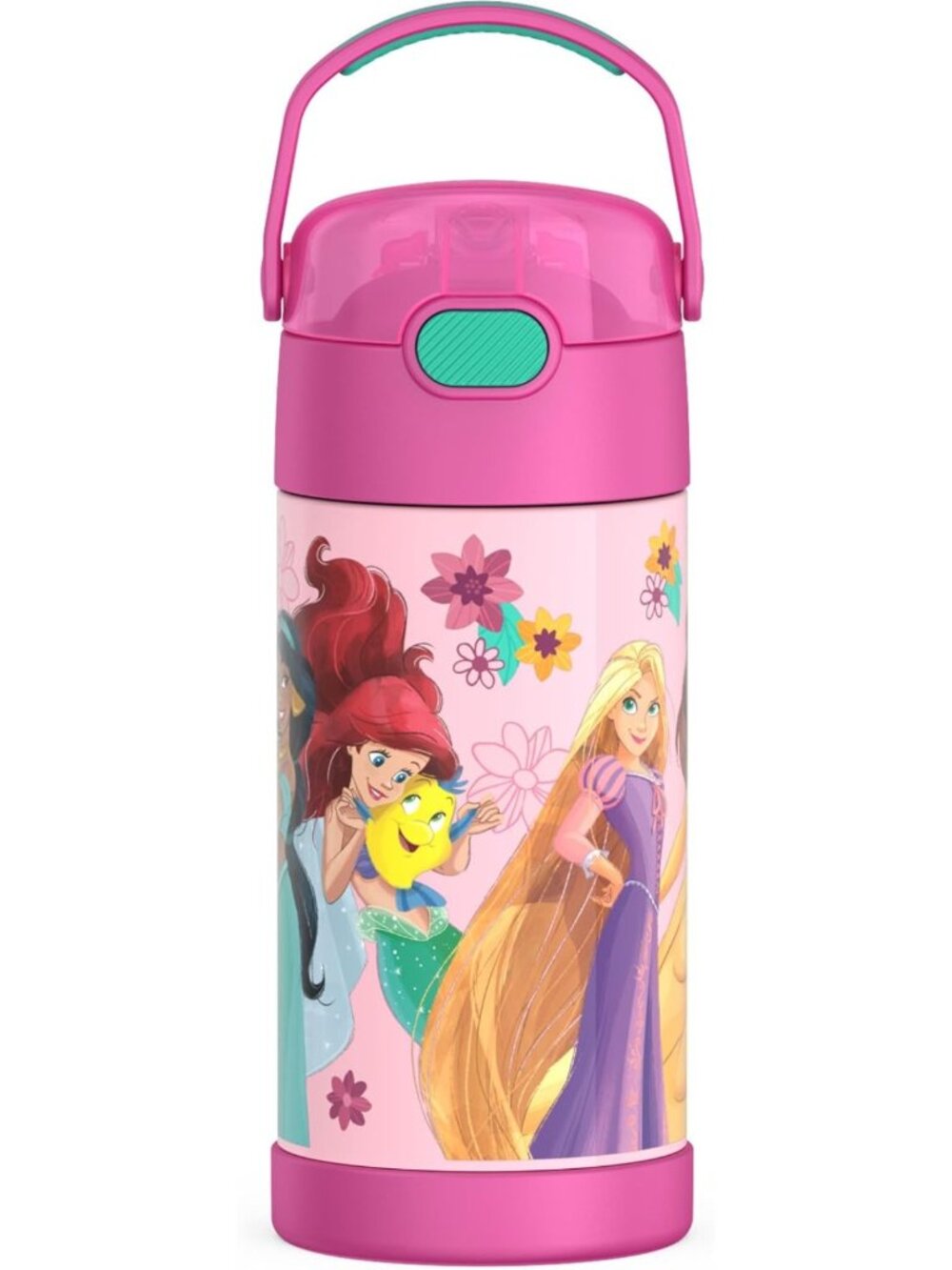 12oz Insulated Water Bottle with Straw - Kids' Princess Design, Perfect for